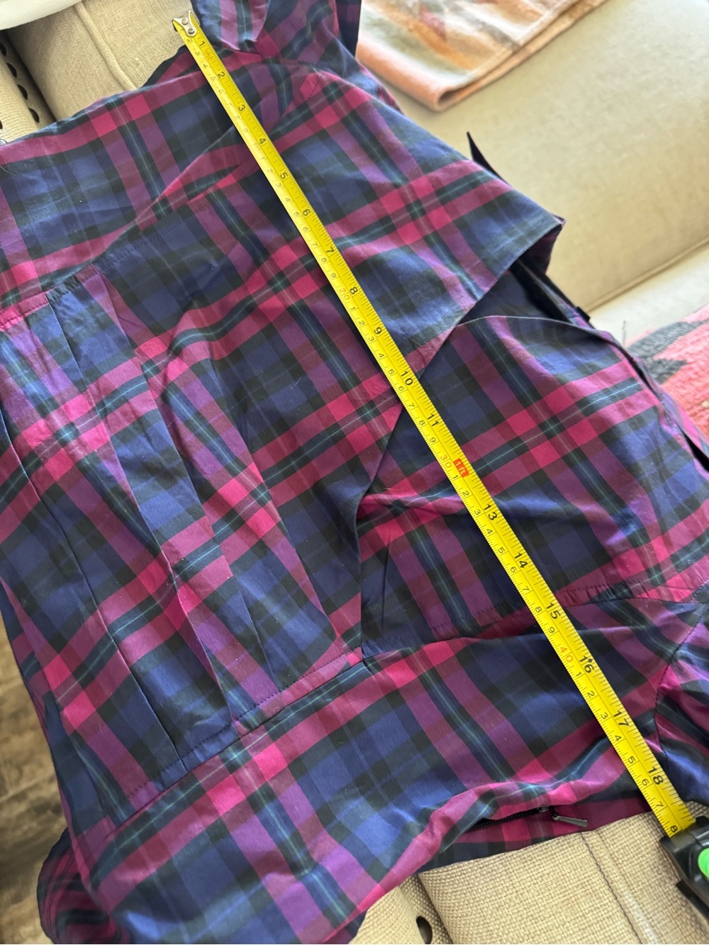 Talbots Pink and Navy Plaid Wrap-Front Button-Down Shirt - Picture 5 of 6